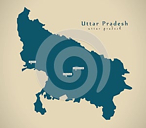 Modern Map - Uttar Pradesh IN India federal state illustration