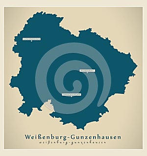 Modern Map - Weissenburg-Gunzenhausen county of Bavaria DE