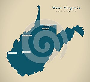 Modern Map - West Virginia USA illustration silhouette