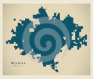 Modern Map - Wichita Kansas city of the USA