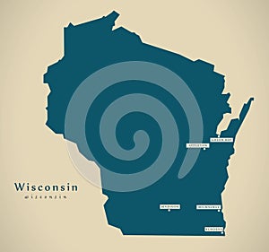 Modern Map - Wisconsin USA illustration