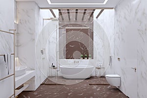 Modern marble glass bathroom interior. Hotel, luxury design concept.