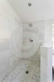 Modern marble tile walk-in shower