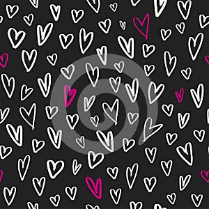 Modern marker heart shapes seamless pattern black background