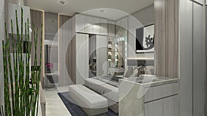Modern Master Bedroom Design with Clothes Wardrobe and Wall Background Decoration