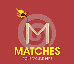 Modern Matches logo. Matchstick sign. Camping concept