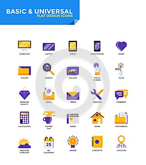 Modern material Flat design icons - Basic and Universal