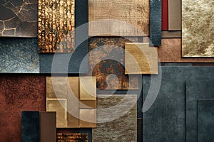 modern material panel with copper, silver, or gold tiles and metal sheets