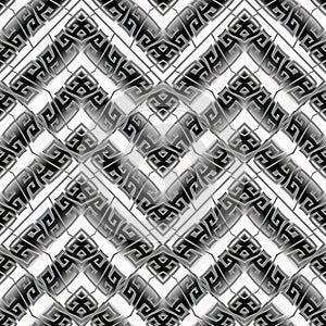 Modern meander seamless pattern. Abstract black white striped gr