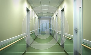 modern medical clinic bright blurred background corridor spacious modern medical facility hospital new 3d render