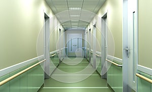 modern medical clinic bright blurred background corridor spacious modern medical facility hospital new 3d render