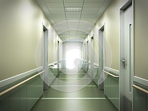 modern medical clinic bright blurred background corridor spacious modern medical facility hospital new 3d render