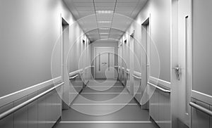 modern medical clinic bright blurred background corridor spacious modern medical facility hospital new 3d render