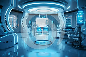Modern medical facility where chip implants are standard practice for patient identification. Generative AI