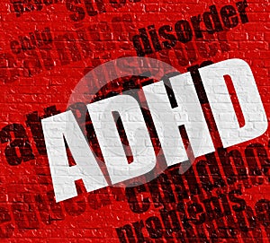 Modern medicine concept: ADHD on the Red Wall . photo