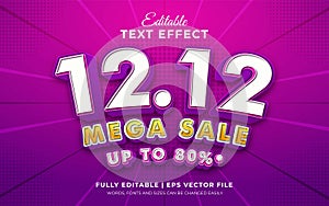 Modern 12.12 mega sale banner- Editable text effect