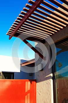 Modern metal awning over storefront