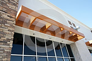 Modern metal awning over storefront