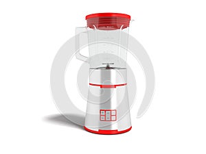 Modern metal blender bowl glass with red inserts in front 3d render on white background with shadow