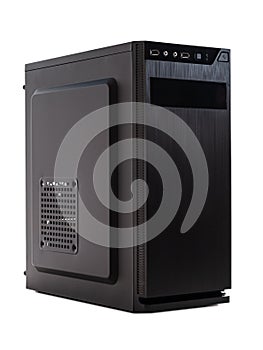 Modern metal case for installing computer components and assembling productive home gaming systems isolated on a white background