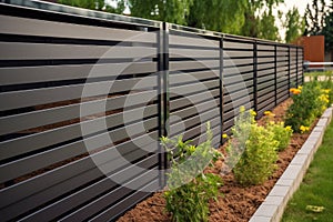 Modern metal fence for fencing the yard area