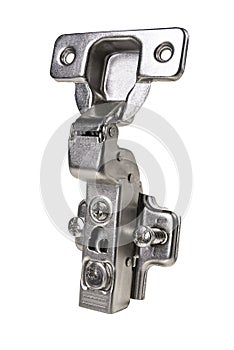 Modern metal hinge for the kitchen door. Accessories for assembling kitchen furniture