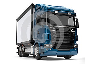 Modern metallic blue heavy transport truck