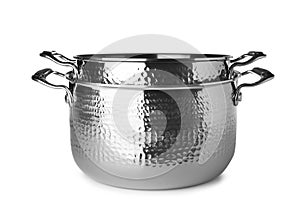 Modern metallic clean saucepans