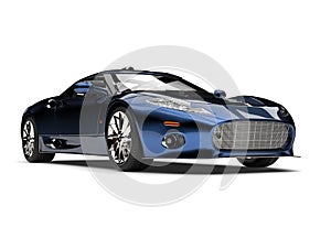Modern metallic deep blue super sports car - beauty shot
