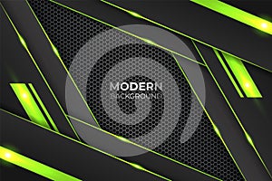 Modern Metallic Diagonal Overlapped Black and Shiny Green Background