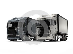 Modern metallic heavy transport trucks - light and dark