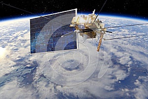 Modern meteorological satellite at the Earth orbit