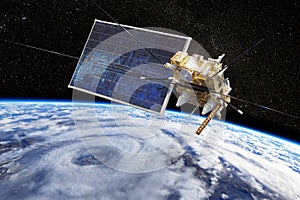 Modern meteorological satellite at the Earth orbit