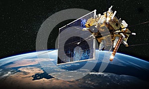 Modern meteorological satellite at the Earth orbit