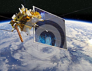 Modern meteorological satellite at the Earth orbit photo