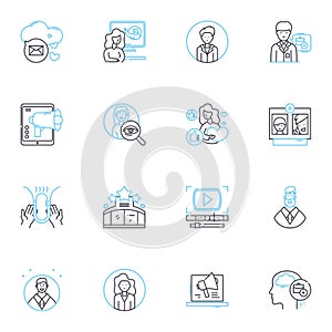 Modern methods linear icons set. Automation, Digitalization, Innovation, Optimization, Efficiency, Technology