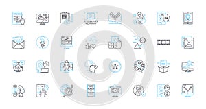 Modern methods linear icons set. Automation, Digitalization, Innovation, Optimization, Efficiency, Technology