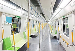 Modern metro car interior in metropolitan city.