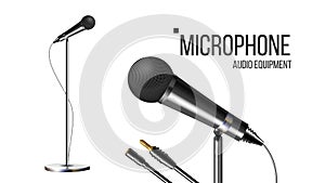 Modern Microphone With Stand Vector. Performance Object. Mic Isolated. Record Stage. Live Concert. Illustration