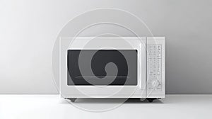 Modern microwave oven with control panel isolated on white background