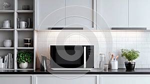 Modern microwave oven in kitchen