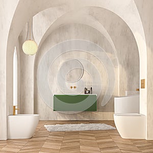 Modern mid century and minimalist bathroom interior,