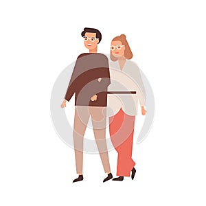 Modern middle-aged couple flat vector illustration. Marrieds, wedded pair, husband and wife. Relationship, family walk