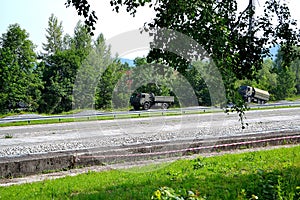 Modern military trucks on a test site during days for the public, KopÅ™ivnice, North Moravia, Czech Republic