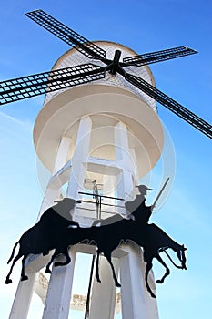 Modern mill and water tower in La Mancha, Spain