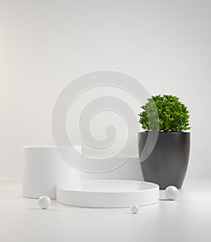 Modern Minimal Clean White Podium Step With Green Plant Abstract Background 3d Render