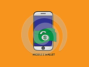 Modern minimal flat stroke digital wallet concept vector illustration. Mobile banking, online finance, e-commerce banner template