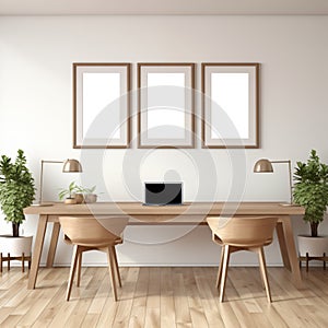 Modern minimal scandinavian style of interior home office area.