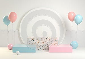 Modern Minimal Step Podium Child Concept Celebration Pastel Abstract Background 3d Render