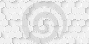 Modern minimal white random shifted honeycomb hexagon geometrical pattern background flat lay top view from above